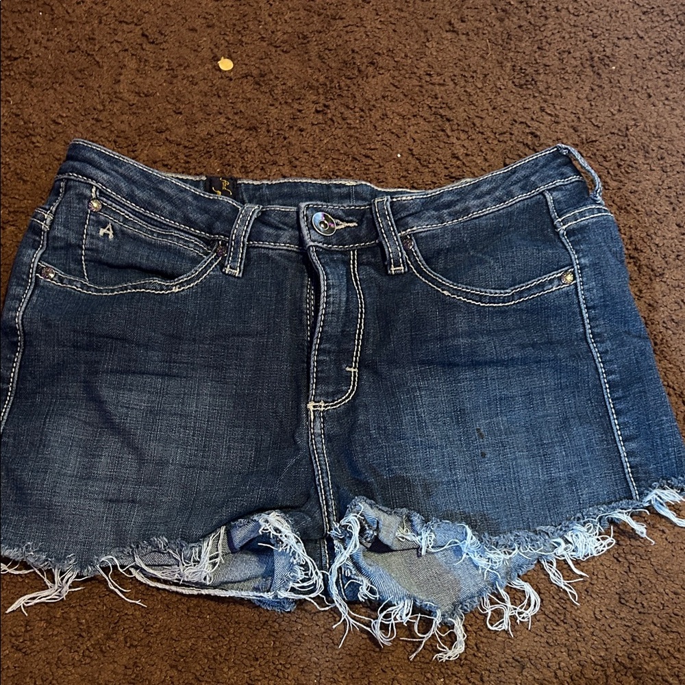 Aura Dark Blue Frayed Jean Shorts